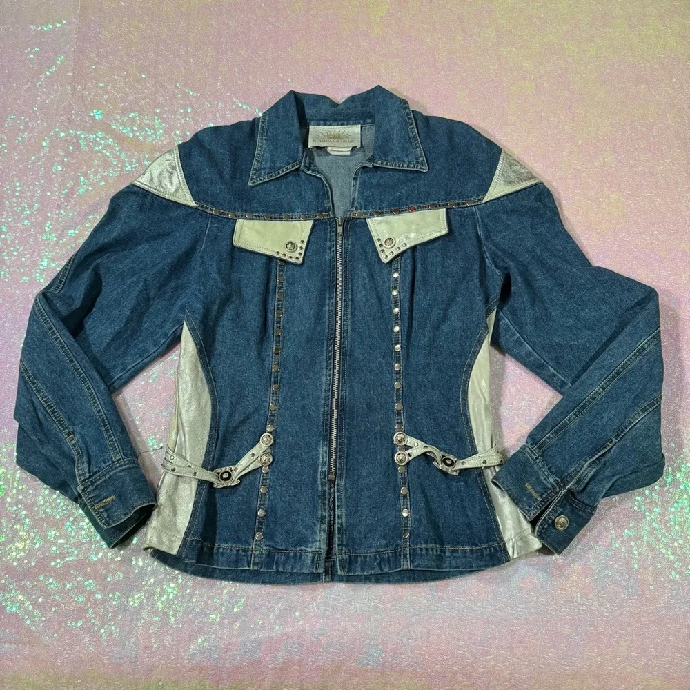silver accent maximalist denim jacket - Picture 5 of 12
